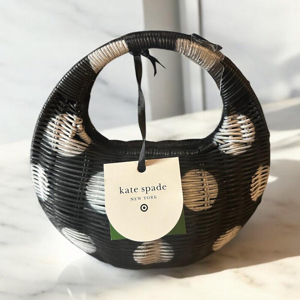 Kate Spade New York X Target Polka Dot Wicker Crescent Bag Black White In hand!